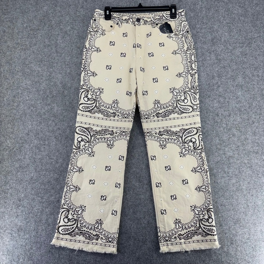 Tory Burch Bandana Paisley Print Straight Leg Pants Cream Black Size 29 - Picture 2 of 13